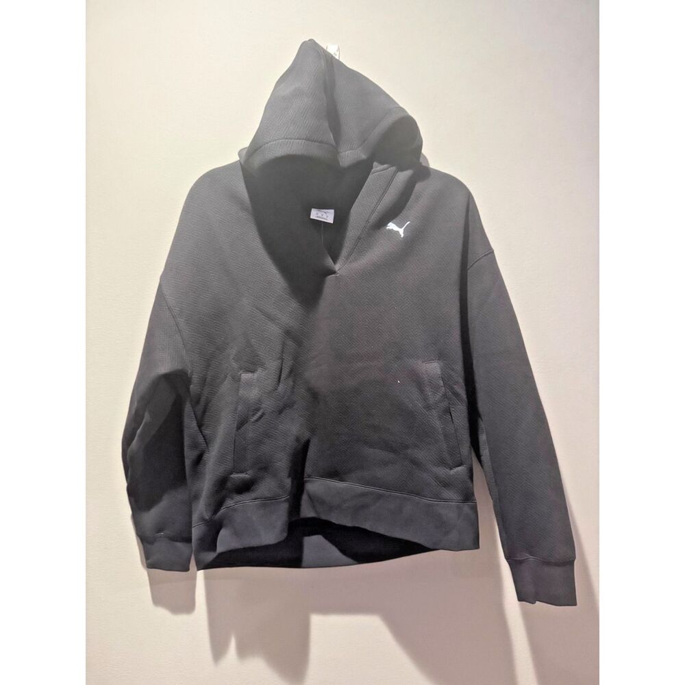 PUMA Black Jacquard Hoodie Mens Medium Pullover Sweatshirt Athletic Streetwear